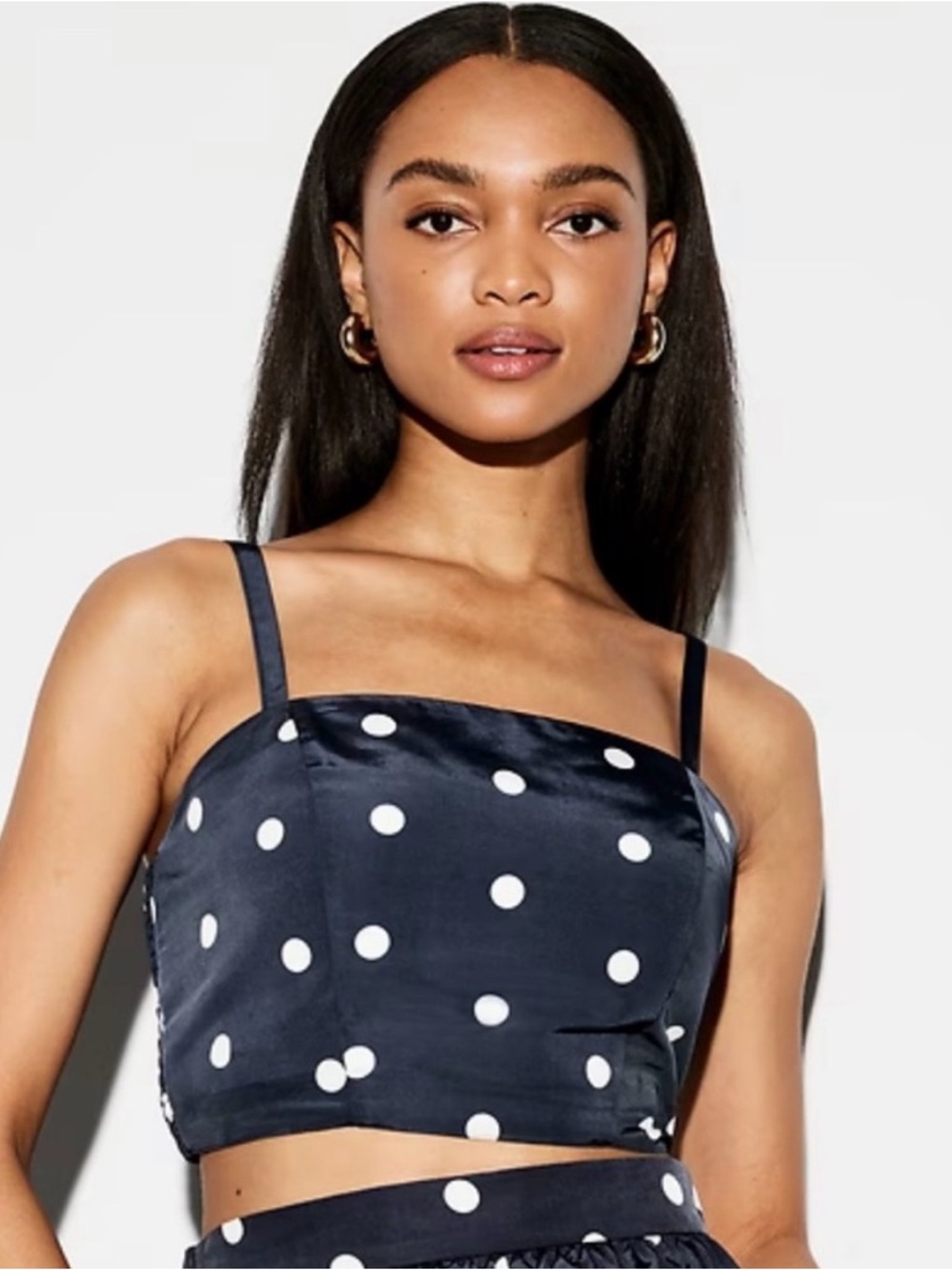 The Occasion by Old Navy Taffeta Navy & White Polka Dot Satin Cropped Tank (XS)
